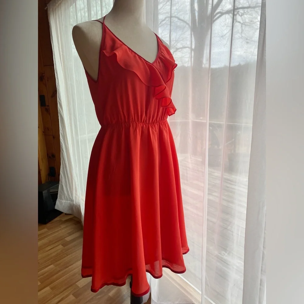 Anthropologie Girls from Savoy Becca 100% Silk Coral Red Dress, Size 4 Four - Picture 5 of 11